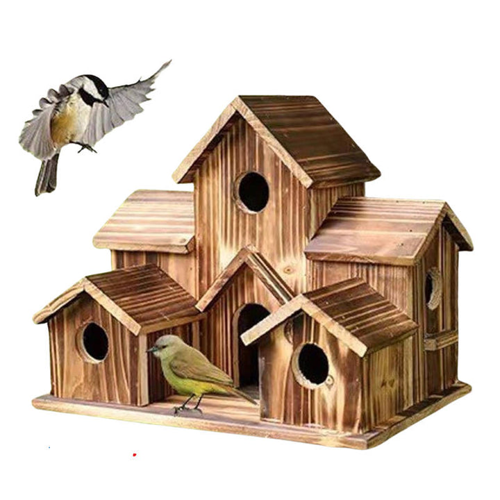 Outdoor Wooden Birdhouse Hanging Feeder Natural Material Decorative - Lenila