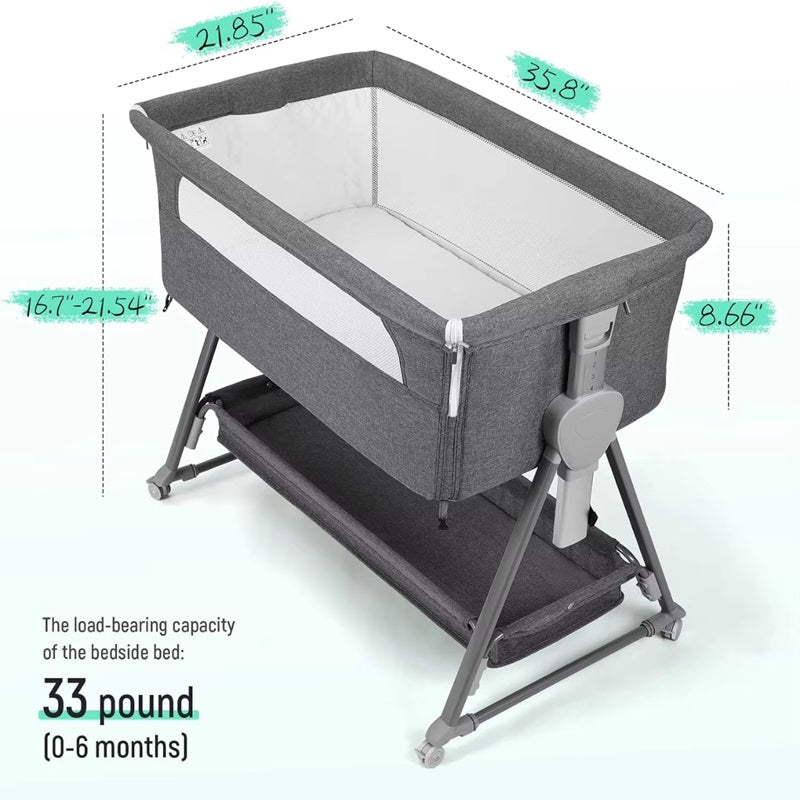 Baby Bassinet with Wheels and Storage Basket