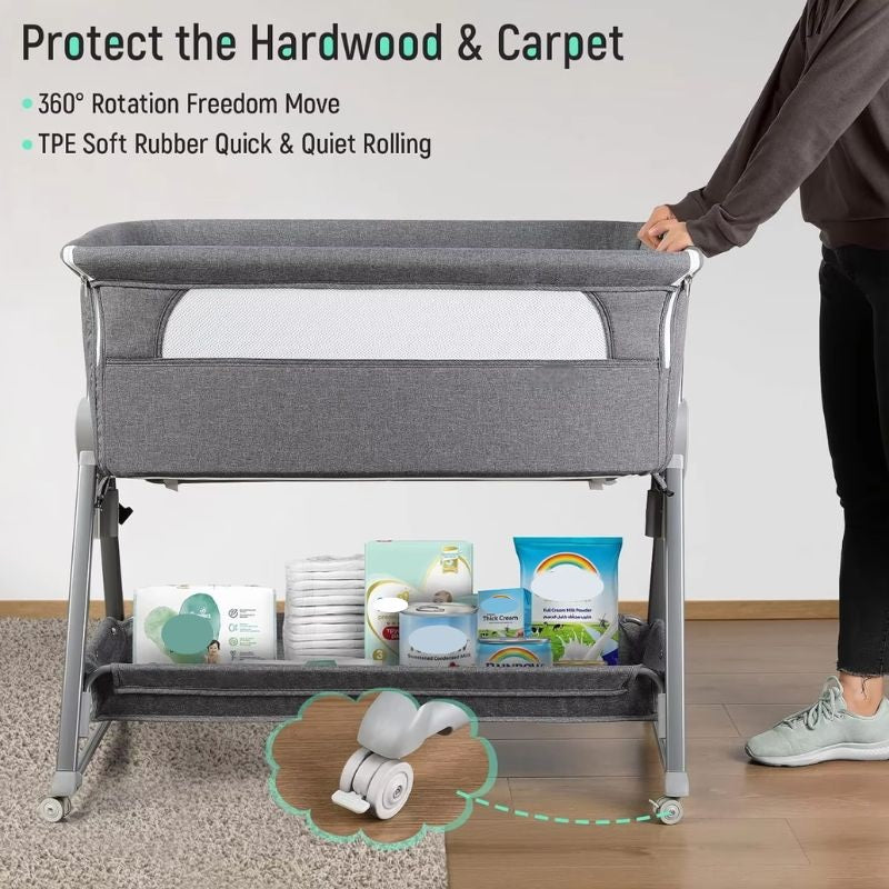 Baby Bassinet with Wheels and Storage Basket