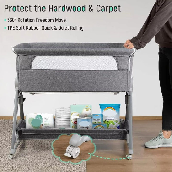 Baby Bassinet with Wheels and Storage Basket