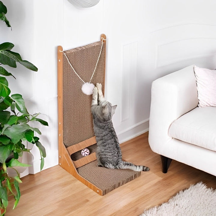 Pet Cat Scratcher L-Shaped Multi-Angle Design with Toy Ball - Lenila