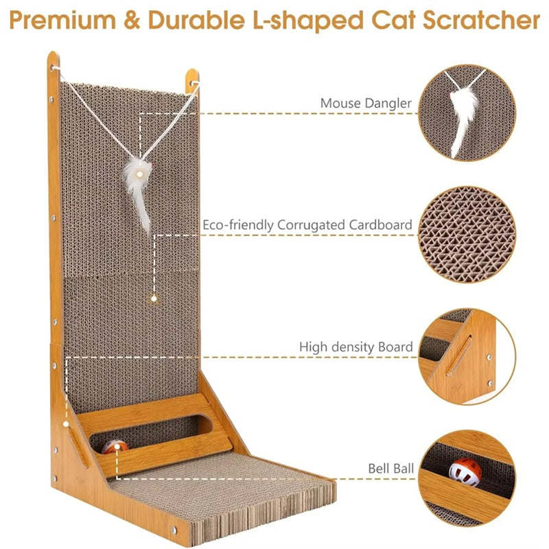Pet Cat Scratcher L-Shaped Multi-Angle Design with Toy Ball