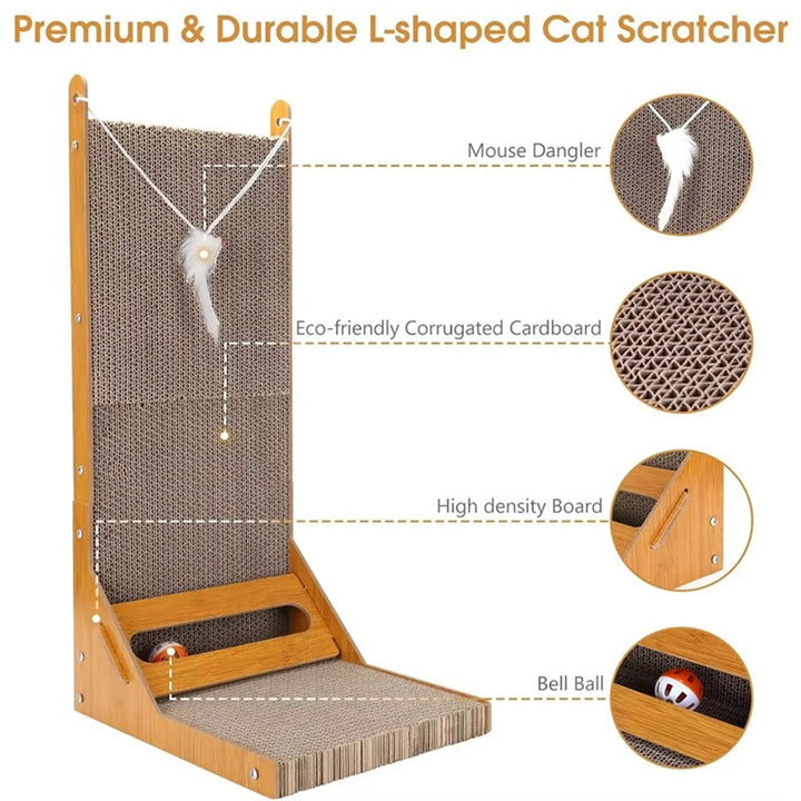 Pet Cat Scratcher L-Shaped Multi-Angle Design with Toy Ball