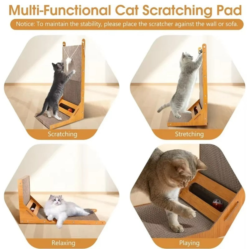 Pet Cat Scratcher L-Shaped Multi-Angle Design with Toy Ball