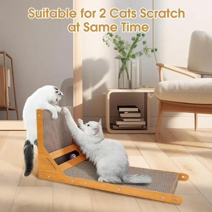 Pet Cat Scratcher L-Shaped Multi-Angle Design with Toy Ball