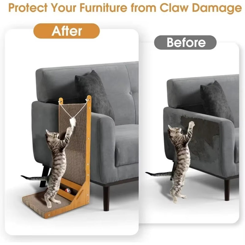 Pet Cat Scratcher L-Shaped Multi-Angle Design with Toy Ball