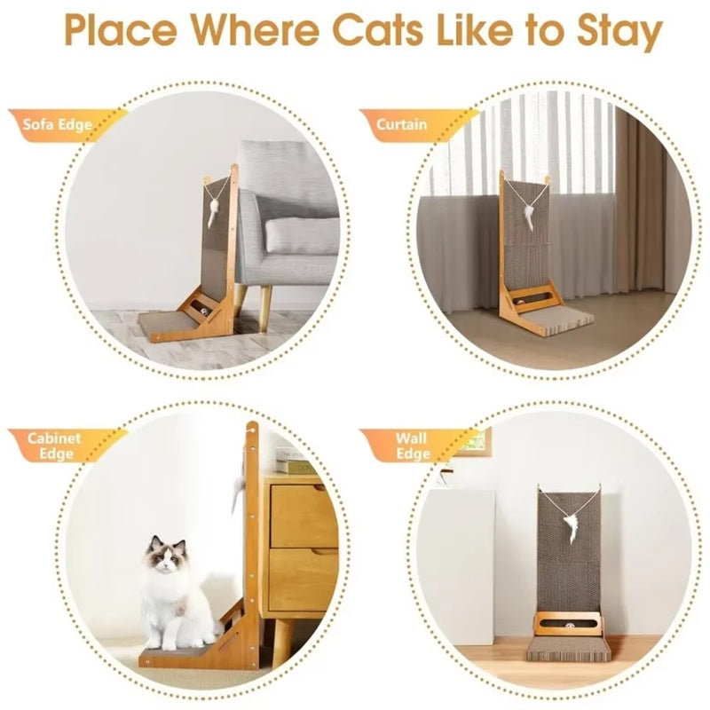 Pet Cat Scratcher L-Shaped Multi-Angle Design with Toy Ball