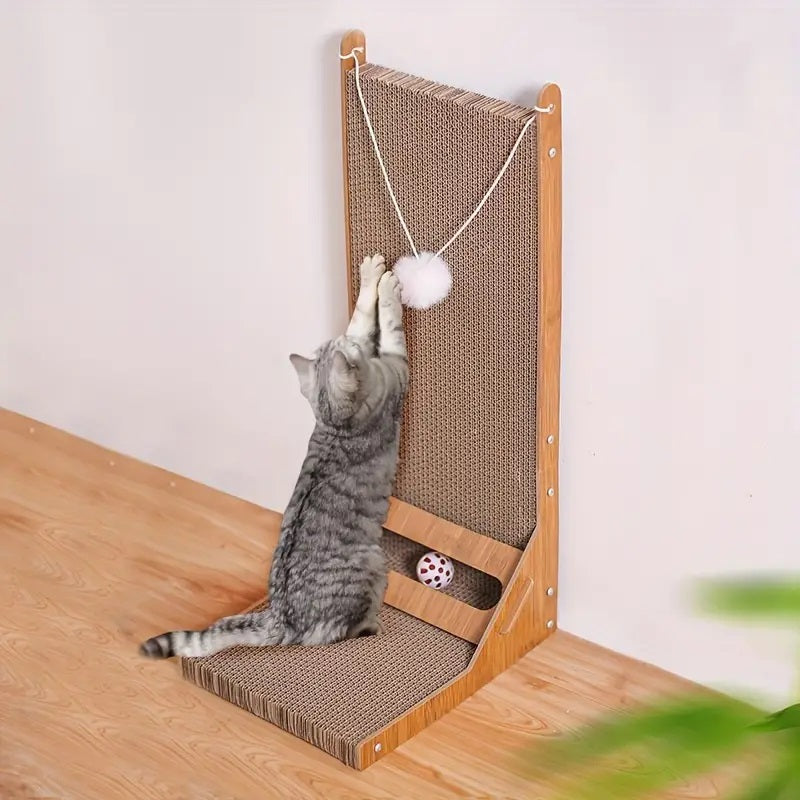 Pet Cat Scratcher L-Shaped Multi-Angle Design with Toy Ball