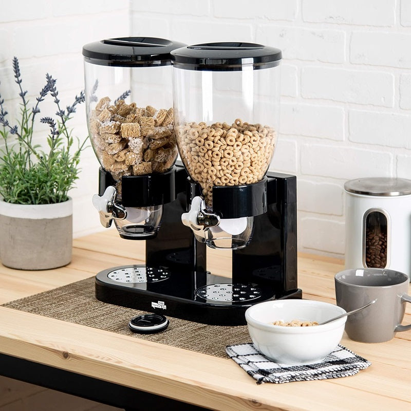 Dual Compartment Cereal Dispenser Plastic Dry Food Storage Container