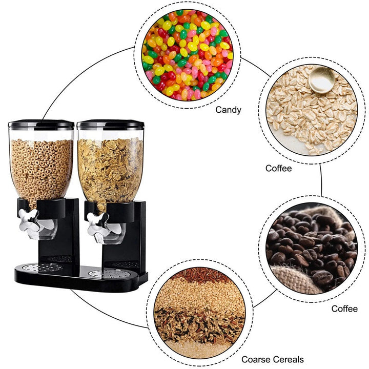 Dual Compartment Cereal Dispenser Plastic Dry Food Storage Container