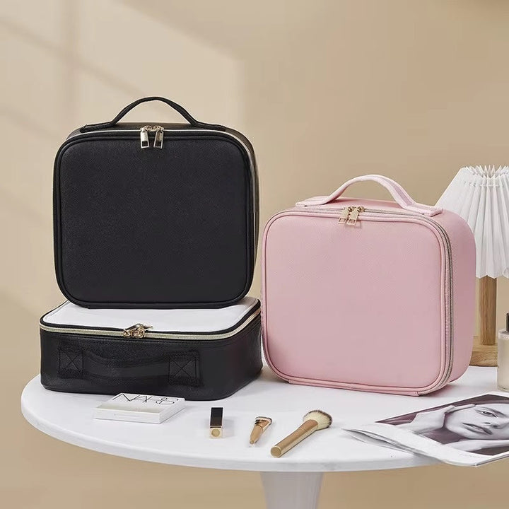 Travel Makeup Bag with LED Mirror and Spacious Compartments