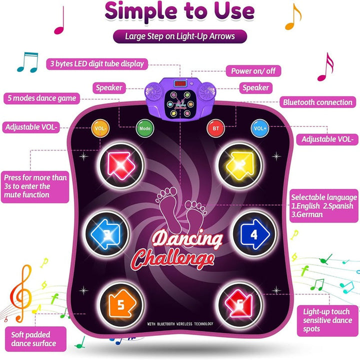 Kids Interactive Dance Mat with Adjustable Levels and Challenge