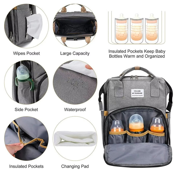 Diaper Bag with Foldable Crib and Changing Pad Multifunctional