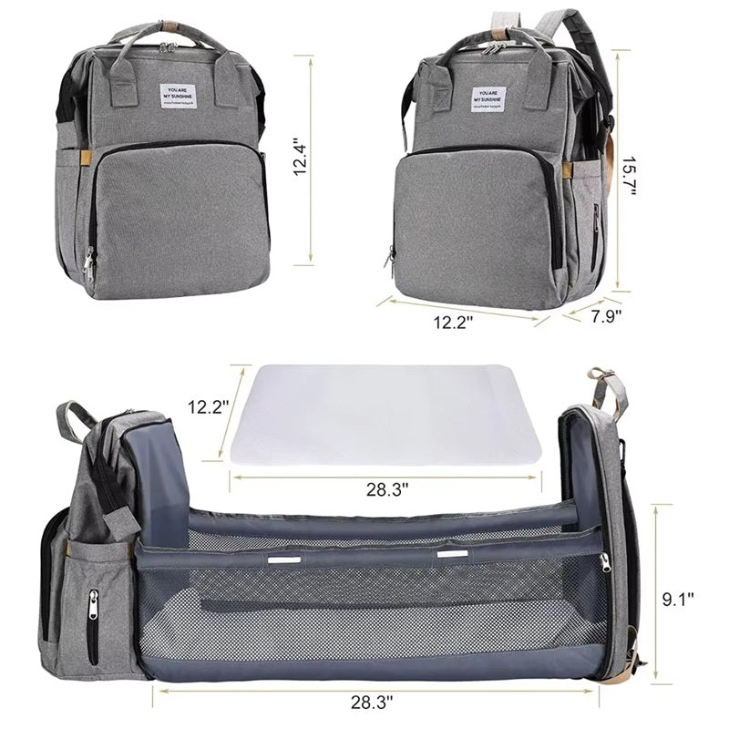 Diaper Bag with Foldable Crib and Changing Pad Multifunctional