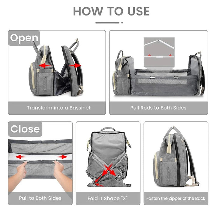 Diaper Bag with Foldable Crib and Changing Pad Multifunctional