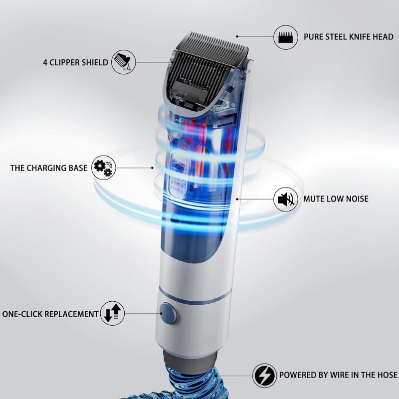 Pet Grooming Kit with Hair Vacuum and Clipping Tools 5-in-1