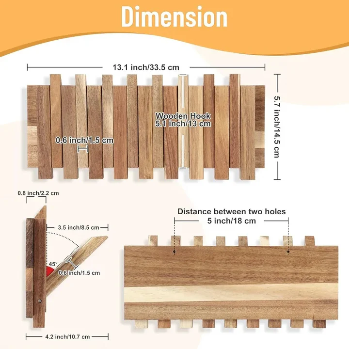 Wall-Mounted Coat Rack with Flip Hooks Rustic Style