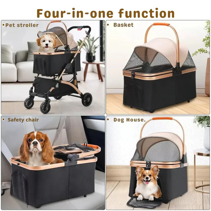 Pet Dog Stroller with Transport Box Foldable Design