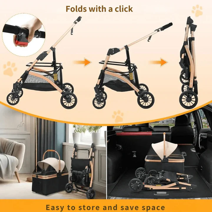 Pet Dog Stroller with Transport Box Foldable Design