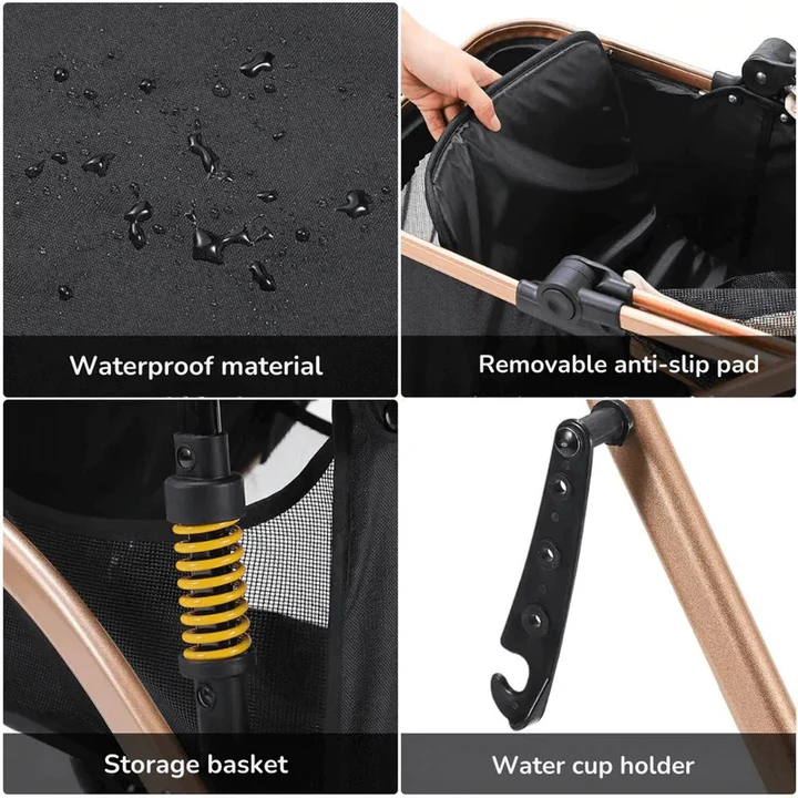 Pet Dog Stroller with Transport Box Foldable Design