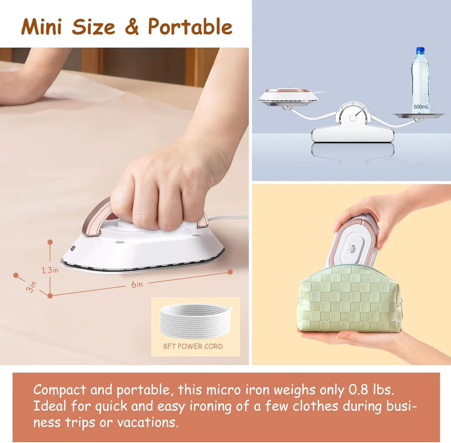 Portable Travel Iron Compact Lightweight Design