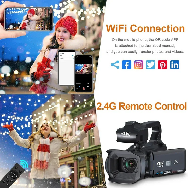 4K UHD Camcorder with 18X Zoom and Rotating Touchscreen