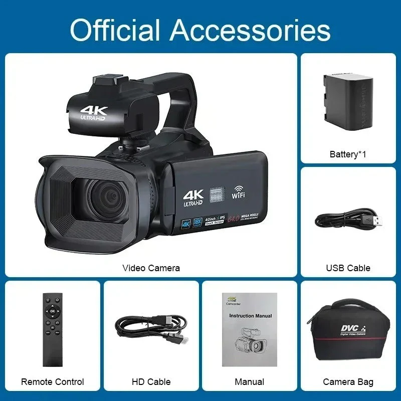 4K UHD Camcorder with 18X Zoom and Rotating Touchscreen