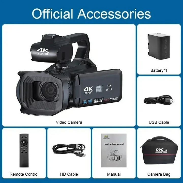 4K UHD Camcorder with 18X Zoom and Rotating Touchscreen