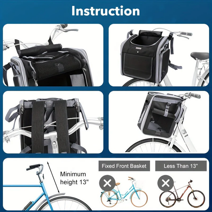 Expandable Pet Bike Basket Durable Mesh Design