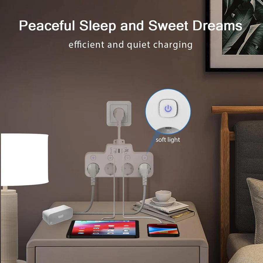 Wall-Mounted Power Strip with USB-A USB-C and Independent Switch