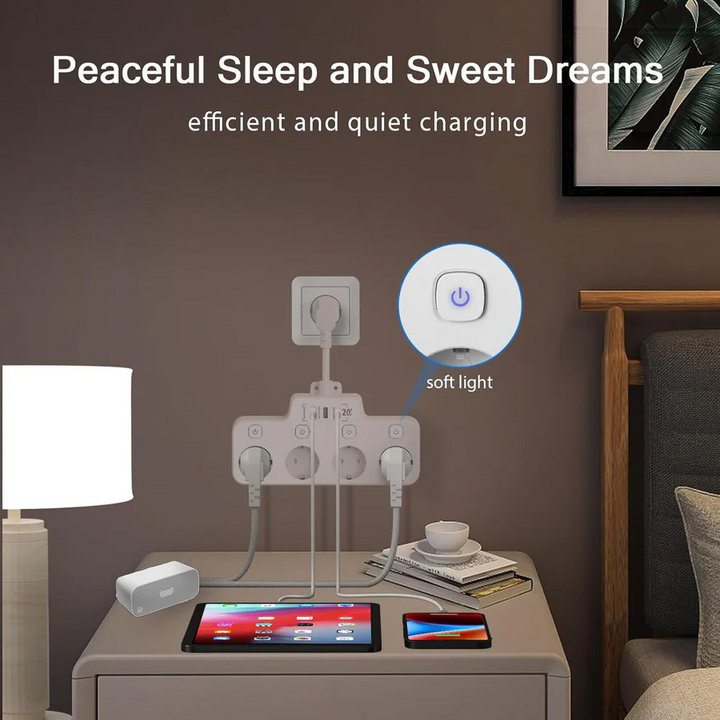 Wall-Mounted Power Strip with USB-A USB-C and Independent Switch