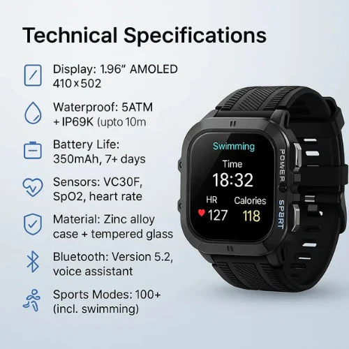 Waterproof Smartwatch with Fitness Tracking Bluetooth