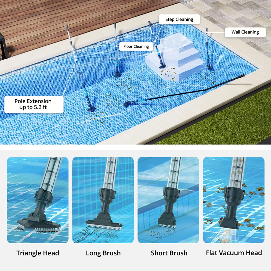 Cordless Pool Cleaner Rechargeable with Interchangeable Heads