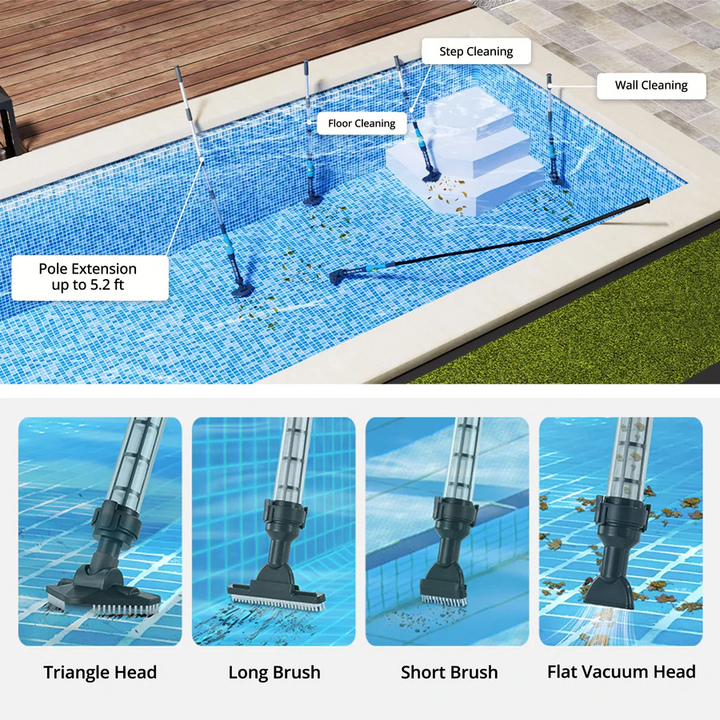 Cordless Pool Cleaner Rechargeable with Interchangeable Heads