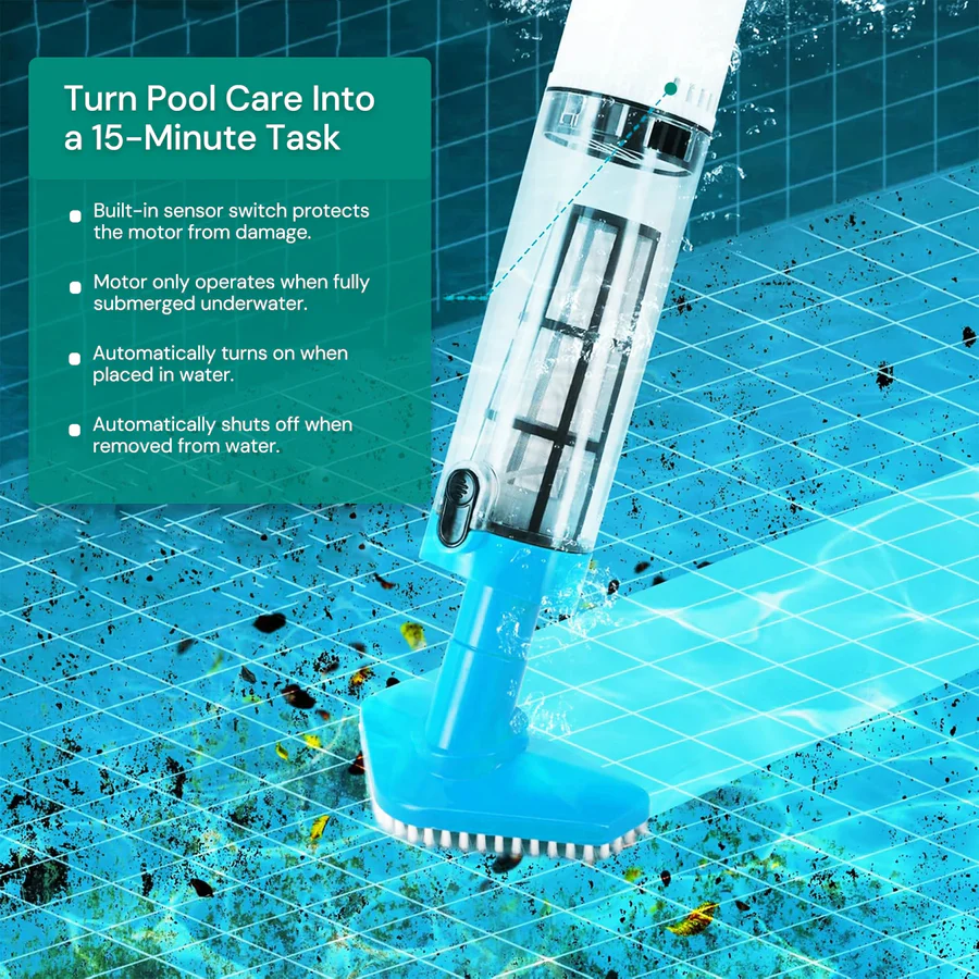 Cordless Pool Cleaner Rechargeable with Interchangeable Heads