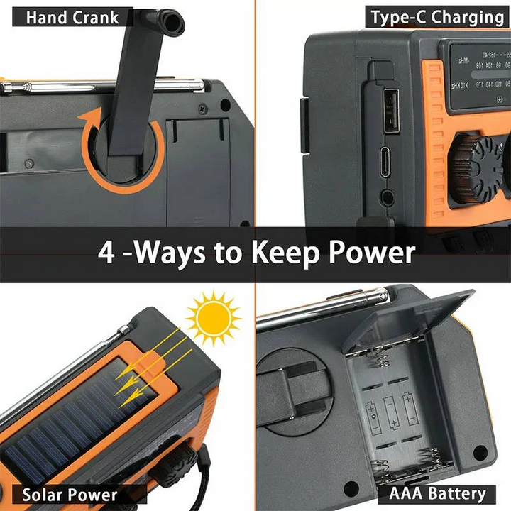 Emergency Radio with Solar Panel and Hand Crank