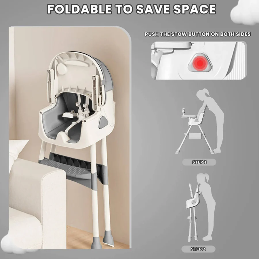 Baby High Chair Foldable Portable Design