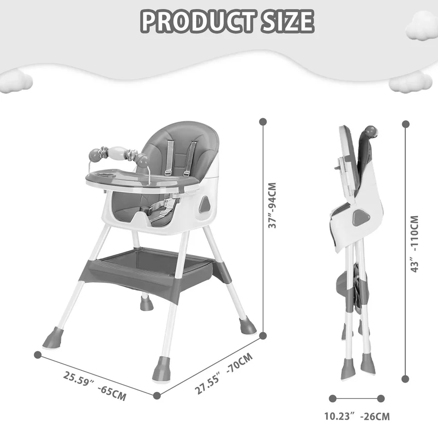 Baby High Chair Foldable Portable Design