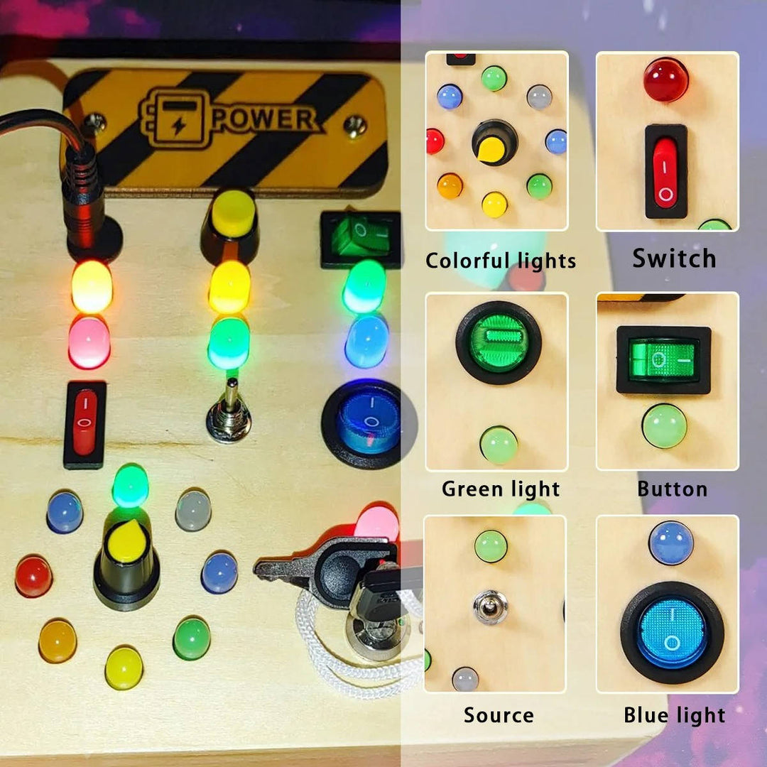 Toddler Montessori Busy Board Wooden Sensory Activity with LED Lights