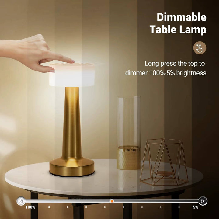 Cordless Table Lamp with Rechargeable Battery Metal Accent Ambient