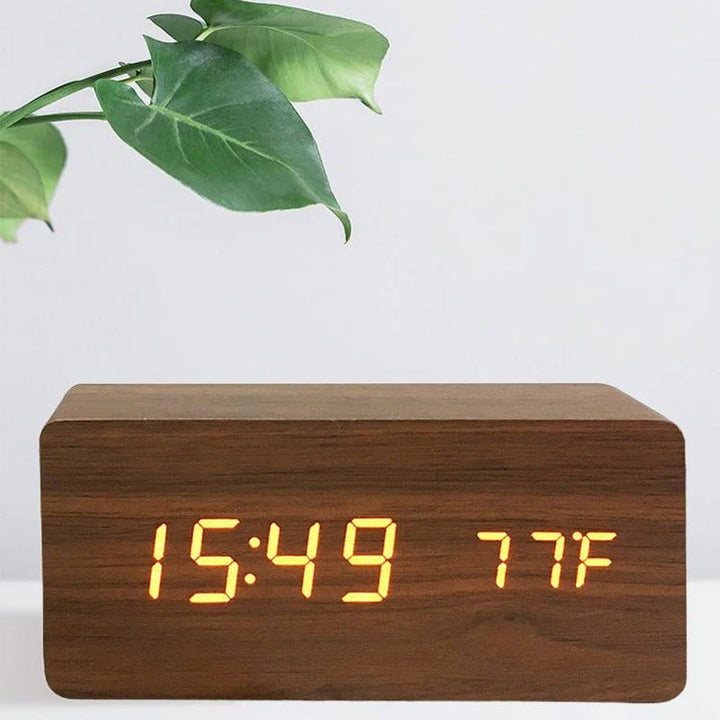 Digital Wooden Alarm Clock with Sound Control and LED Display
