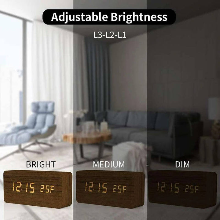 Digital Wooden Alarm Clock with Sound Control and LED Display