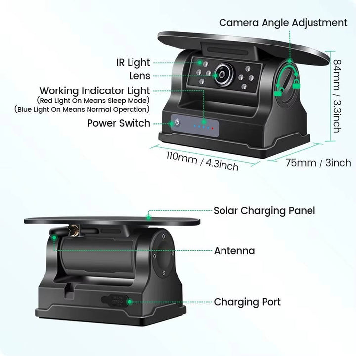 Wireless Backup Camera Kit with Solar Panel HD 1080P Monitor
