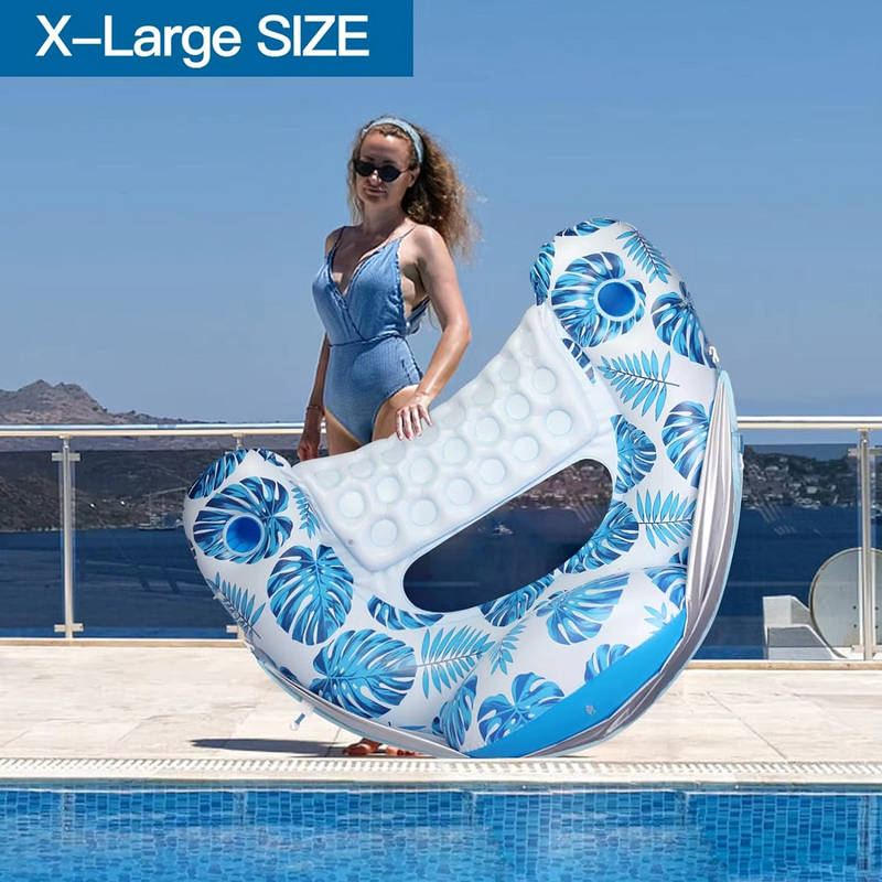 Adult Inflatable Pool Float Chair with Adjustable Canopy and Cup