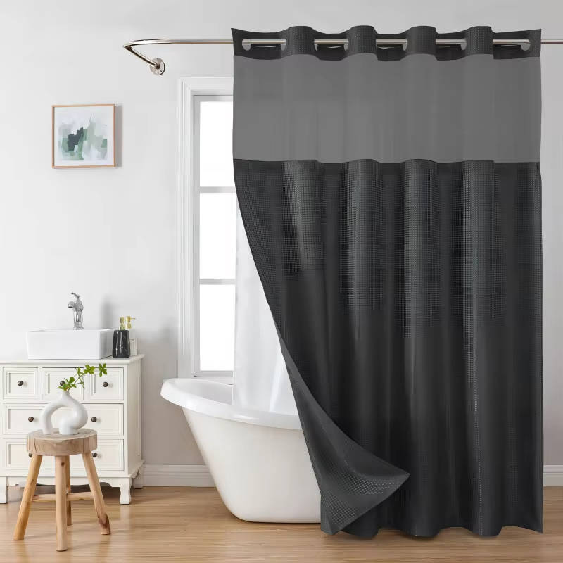 Waterproof Waffle Pattern Shower Curtain with Mesh Window Modern Style