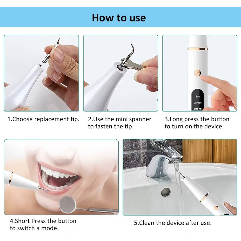 Electric Dental Calculus Remover Kit Adjustable Modes with LED