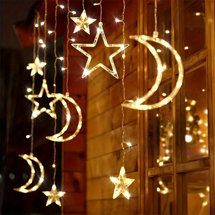 LED Curtain String Lights Star and Moon Design Decorative