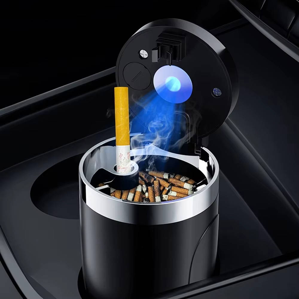 Portable Car Ashtray with Lid LED Cup Holder Smokeless Design - Lenila