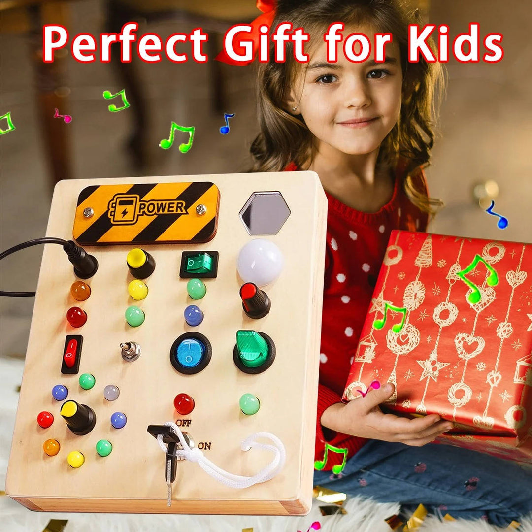 Toddler Montessori Busy Board Wooden Sensory Activity with LED Lights
