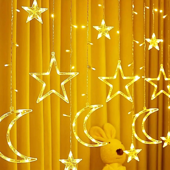 LED Curtain String Lights Star and Moon Design Decorative